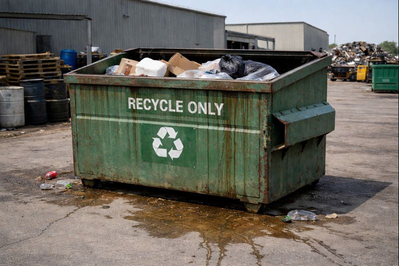 Liquid contamination inside a commercial recycling dumpster causing compliance issues