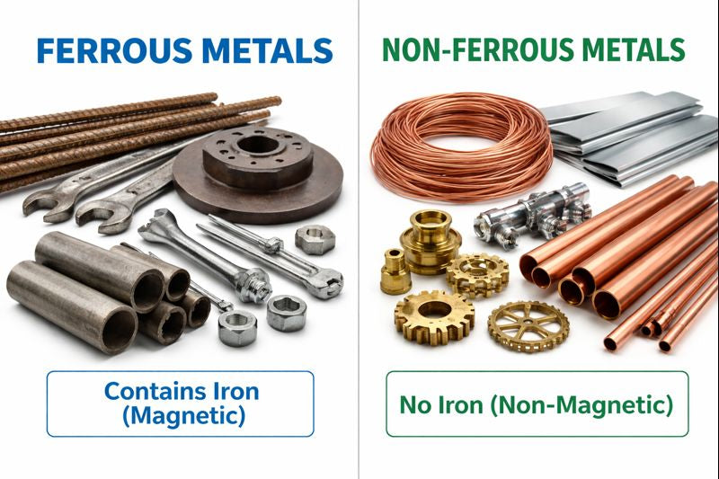 Examples showing the difference between ferrous and non ferrous metals for recycling