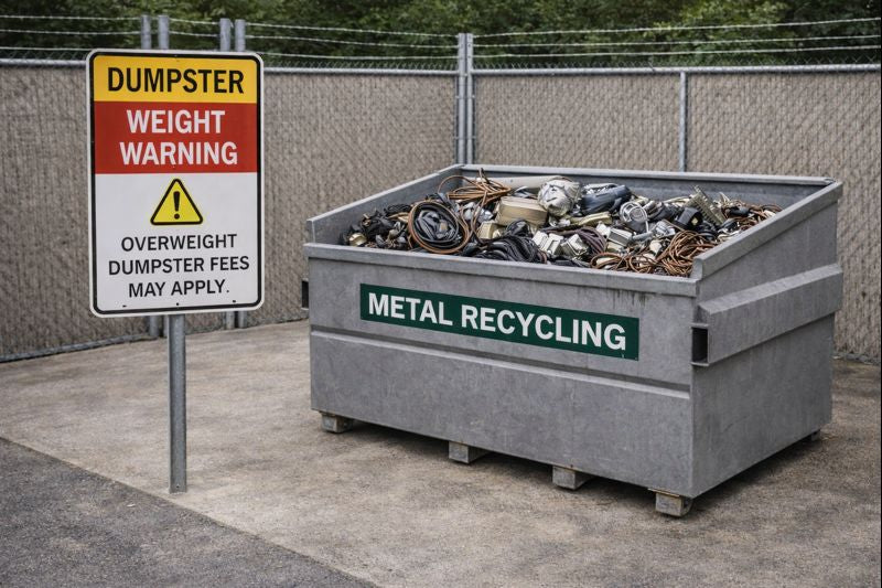 Metal recycling container helping prevent overweight dumpster fees
