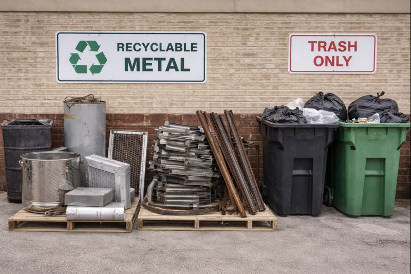 Scrap metal staged for recycling to reduce property maintenance costs