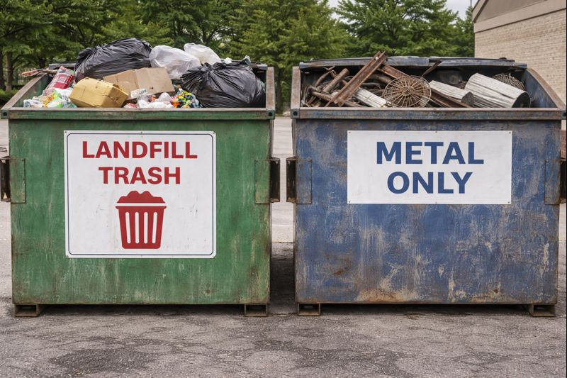 Comparison of landfill disposal versus metal recycling containers