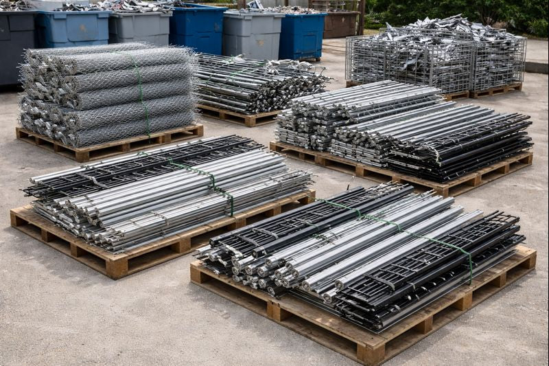 Old metal fencing and railings prepared for recycling