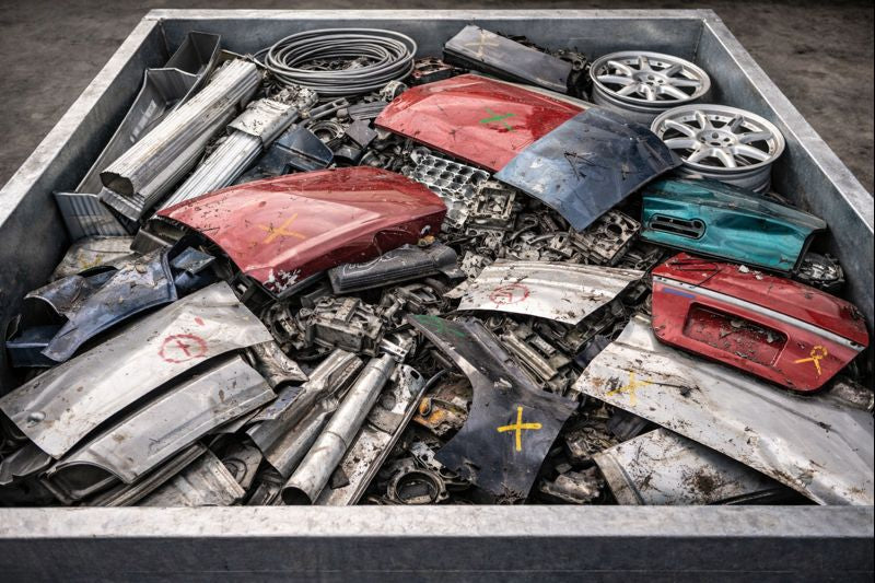 Metal recycling containers for automotive facilities